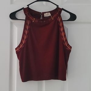 Red Suede Embroidered Cropped Top